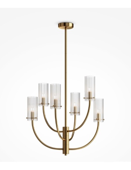 Lampadario a sospensione Arco 6 bracci in metallo oro e vetro rigato, G9 | Maytoni -MAYTONI