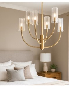 Lampadario a sospensione Arco 6 bracci in metallo oro e vetro rigato, G9 | Maytoni -MAYTONI 2