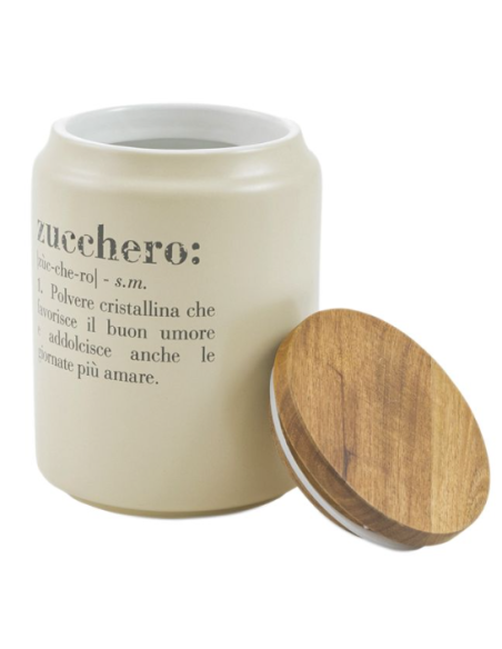Barattolo zucchero Victionary in ceramica beige con tappo in bambù, 1100 ml | Villa d'Este -VILLA D' ESTE