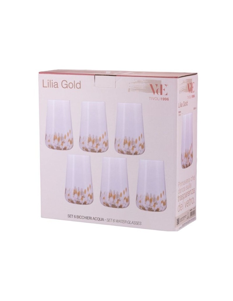 Lilia Gold set 6 bicchieri acqua con gocce opache e bronzo, 590 ml | Villa d'Este -VILLA D' ESTE
