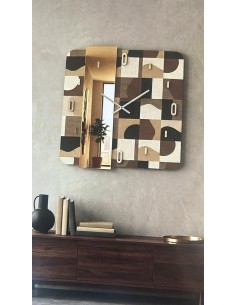 Orologio da parete Linear 60x60 cm con specchio rosa e carta da parati Geos | Abitarte -ABITARTE