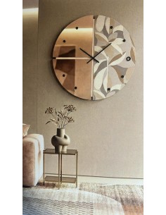 Orologio da parete Locus Ø 80 cm con specchio verde e carta da parati ficus | Abitarte