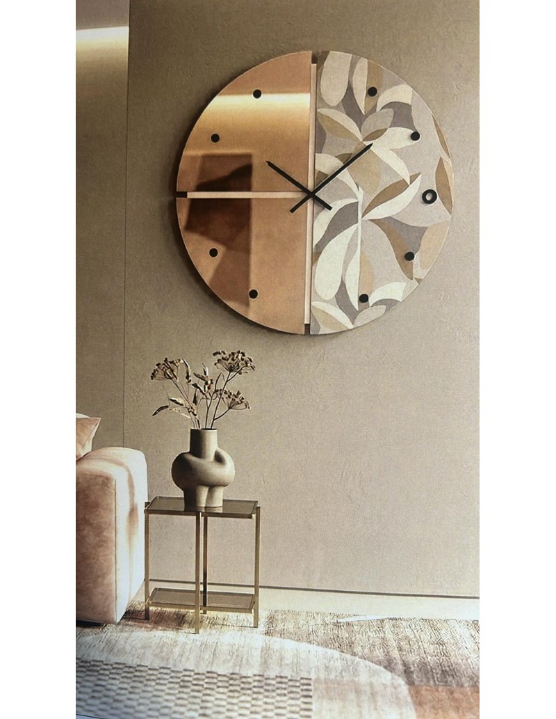 Orologio da parete Locus Ø 80 cm con specchio verde e carta da parati ficus | Abitarte -ABITARTE