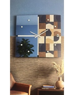 Orologio da parete Segmento 60x60 cm con specchio blu e carta da parati Geos | Abitarte
