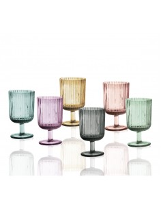 Plissé set 6 calici in vetro colorato a righe, colori assortiti, 25 cl | Brandani -BRANDANI