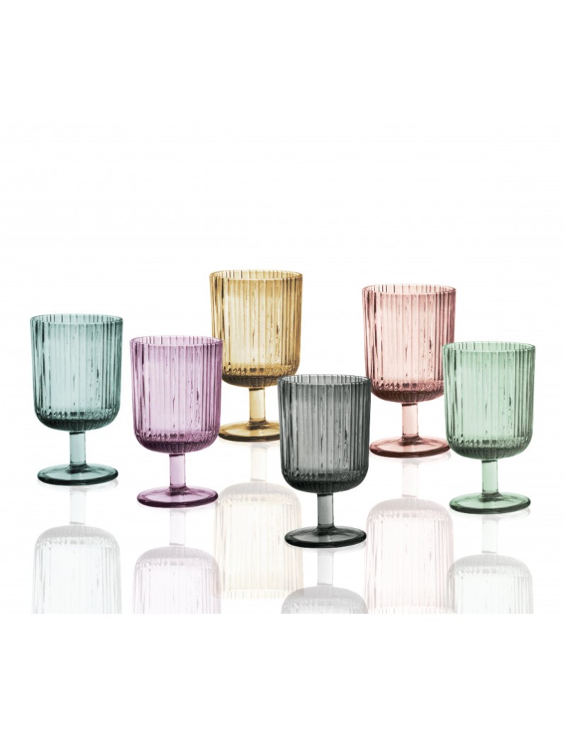 Plissé set 6 calici in vetro colorato a righe, colori assortiti, 25 cl | Brandani -BRANDANI