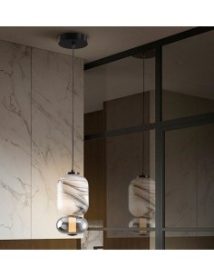 Sospensione Bianca LED 10 W in metallo nero opaco, vetro bianco venato e fumé | Schuller -SCHULLER
