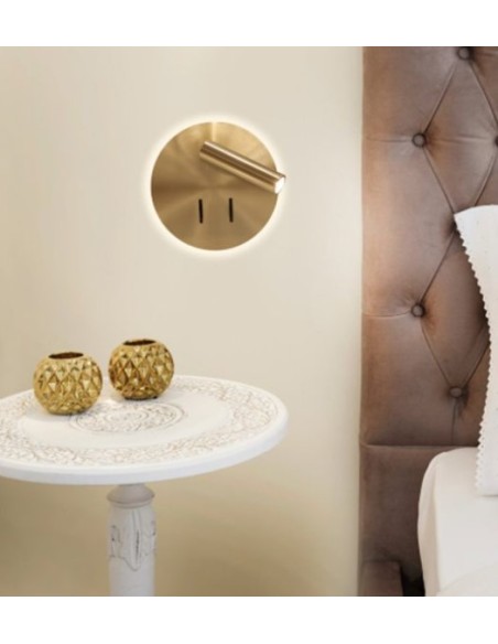 Applique da lettura Cayman tonda in metallo oro con LED direzionabile 3+6 W 3000 K | Mantra -MANTRA