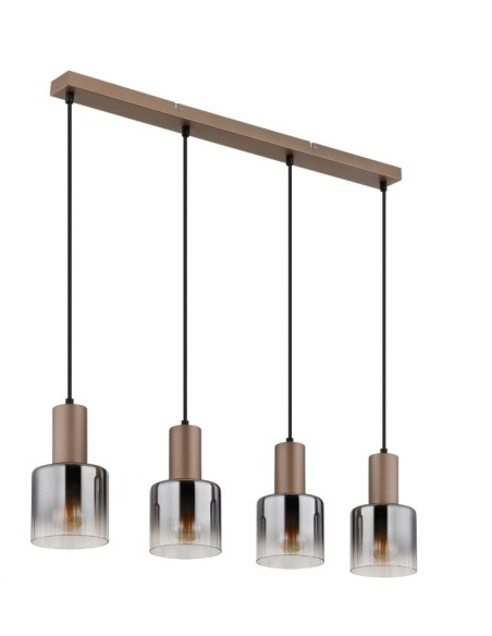Sospensione a barra Walton, 4 pendenti in metallo caffè e vetro rigato, 78 cm | Globo Lighting -GLOBO LIGHTING