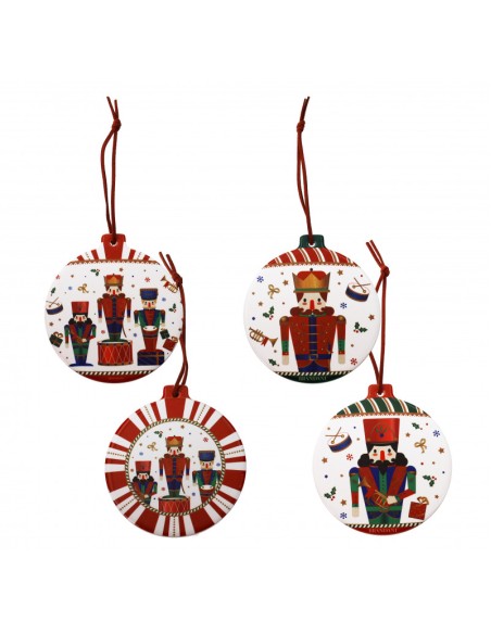 Schiaccianoci set 4 palline sottobicchiere natalizie in ceramica e sughero | Brandani -BRANDANI