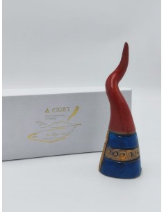 Corno rosso con sfumature smaltate blu e arancio in ceramica, con scatola | A Ciort -A CIORT 2