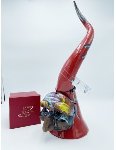 Corno portafortuna rosso con maschera Pulcinella, ceramica dipinta a mano H 50 cm | A Ciort -A CIORT