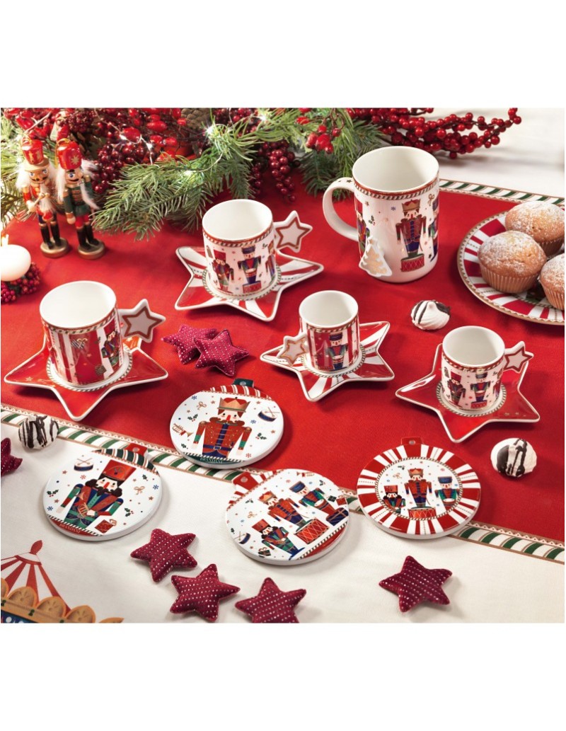Schiaccianoci set 4 palline sottobicchiere natalizie in ceramica e sughero | Brandani -BRANDANI
