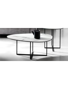 Tavolino sagomato Ginni 90x50 cm metallo nero, piano vetro effetto marmo bianco | Ondaluce -ONDALUCE 2