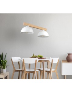 Sospensione a 2 luci in legno e metallo con cupole bianche, 83 cm | TK Lighting -TK LIGHTING
