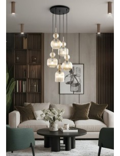 Lampada a sospensione Sofia con 5 pendenti in vetro rigato cognac, E14 | TK Lighting -TK LIGHTING