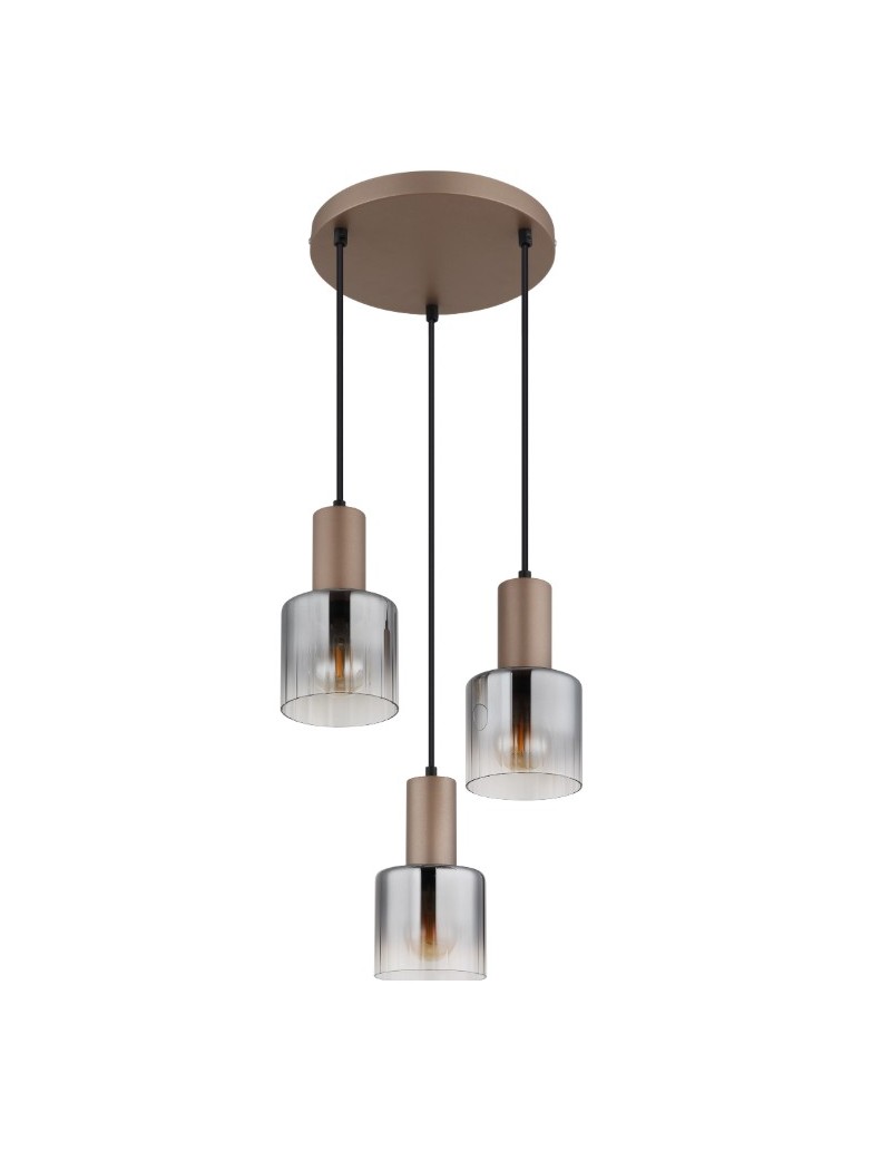 Sospensione Walton a 3 luci in metallo caffè e vetro rigato, base Ø 28 cm | Globo Lighting -GLOBO LIGHTING