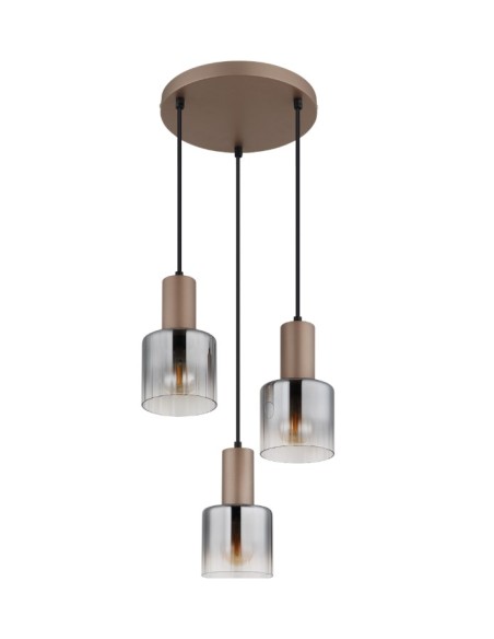 Sospensione Walton a 3 luci in metallo caffè e vetro rigato, base Ø 28 cm | Globo Lighting -GLOBO LIGHTING