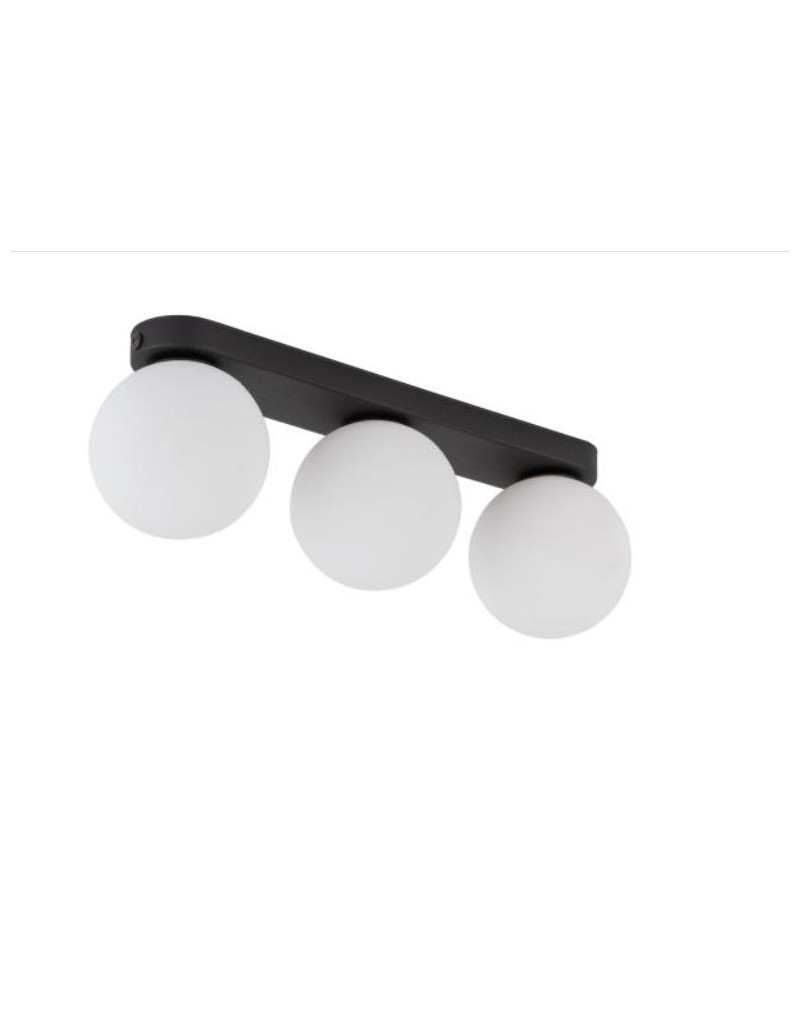 Plafoniera Mini 3 a 3 luci nera con sfere bianche, 37 x 12 x 10 cm | TK Lighting -TK LIGHTING