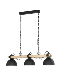 Sospensione Lubenham 3 paralumi orientabili in metallo nero e legno, 90 cm, E27 | Eglo -EGLO