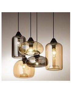 Composizione 5 luci base bianca con mix di pendenti in vetro Lila, Maia e Silo | Fabas Luce -FABAS LUCE