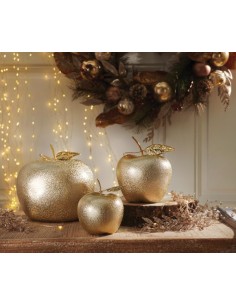 Statua Mela dorata in ceramica, decorazione di Natale, misura grande Ø 17 cm | Brandani -BRANDANI