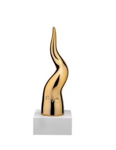 Corno portafortuna bianco e oro in MDF, H 17 cm, con scatola | Bongelli Preziosi -BONGELLI PREZIOSI