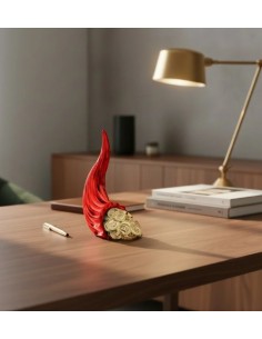 Cornucopia portafortuna rosso e oro in marmorino, H 14 cm, con scatola | Bongelli Preziosi -BONGELLI PREZIOSI