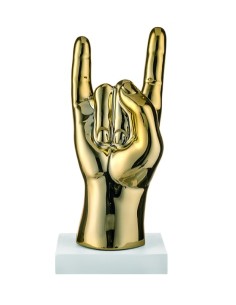 Scultura corna napoletane bianco e oro in marmorino, H 12 cm, Vulcanici | Bongelli Preziosi -BONGELLI PREZIOSI