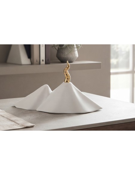 Scultura vesuvio bianco con corno oro h26 completa di scatola