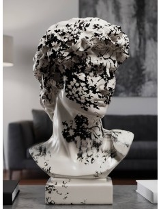 Scultura testa classica Okinawa effetto marmo bianco e nero, H 30 cm | Mauro Ferretti