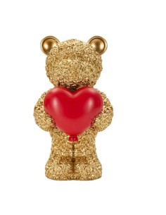 Scultura orsetto Bear oro con cuore rosso, H 16 cm | Mauro Ferretti