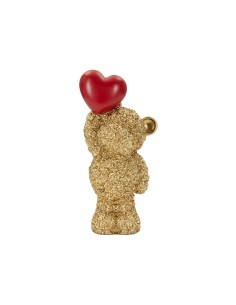 Scultura orsetto Bear oro con cuore rosso, H 18 cm | Mauro Ferretti