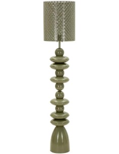 Lampada da terra verde in metallo, paralume intagliato, 33x33x160 cm | Mauro Ferretti -MAURO FERRETTI