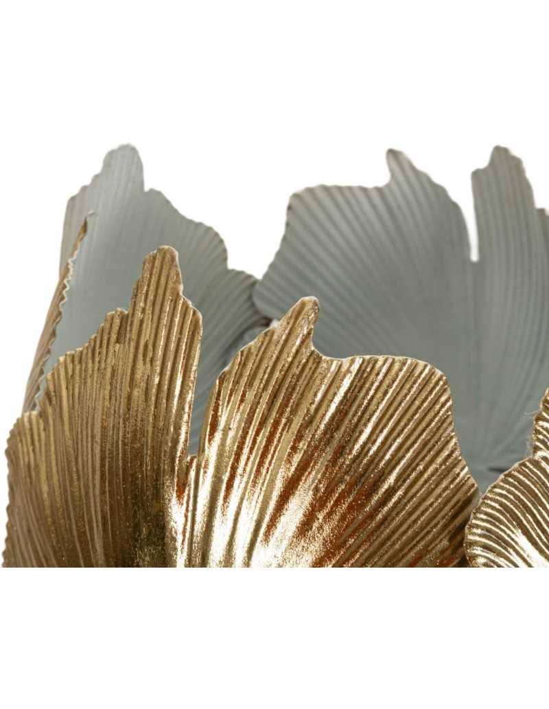Vaso Leaf in metallo bianco con foglie dorate, 17 x 17 x 47,5 cm | Mauro Ferretti -MAURO FERRETTI