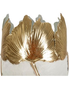 Vaso Leaf in metallo bianco con foglie dorate, 17 x 17 x 47,5 cm | Mauro Ferretti -MAURO FERRETTI 2