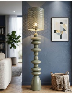 Lampada da terra verde in metallo, paralume intagliato, 33x33x160 cm | Mauro Ferretti -MAURO FERRETTI 2