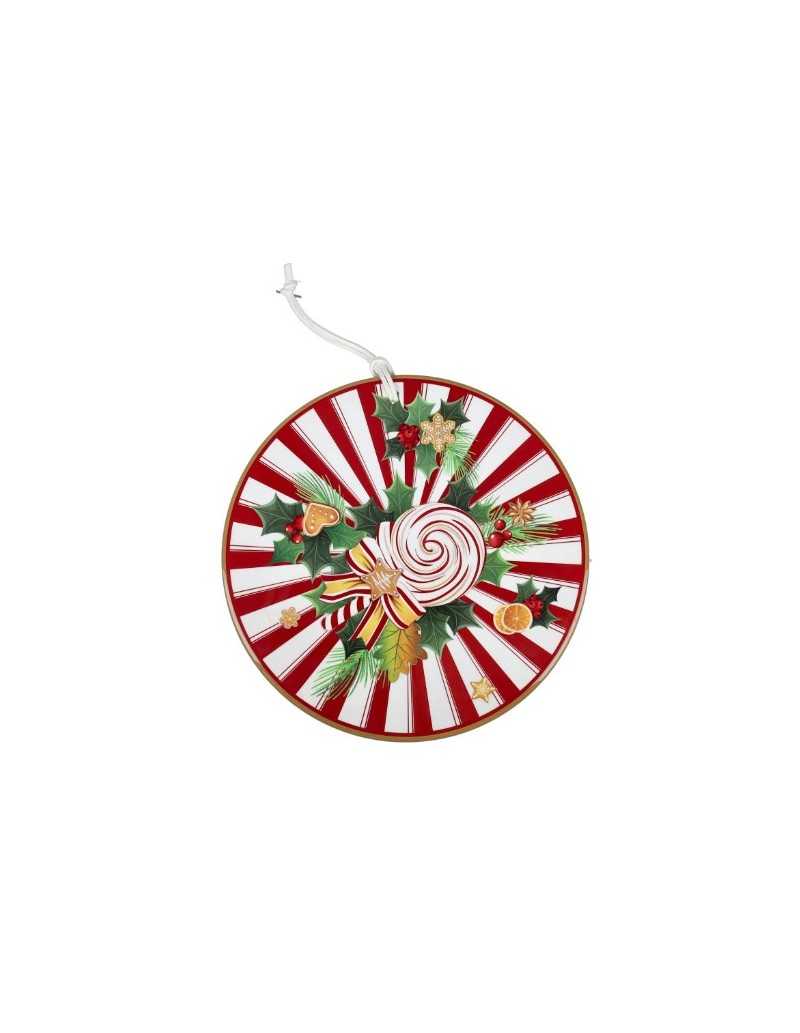 Sottopentola natalizio Le Chicche Ø 20 cm in ceramica e sughero, lecca-lecca | Brandani -BRANDANI