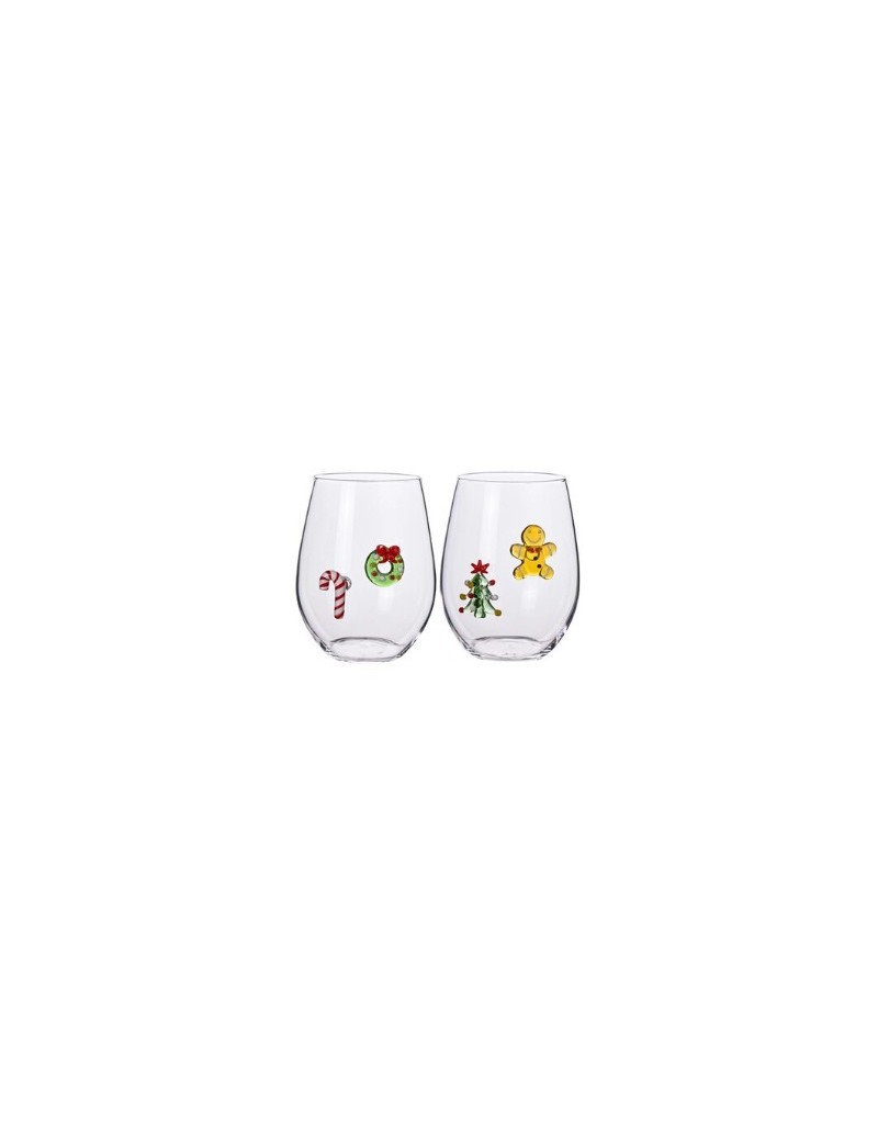 Set 2 bicchieri natalizi W il Natale in vetro borosilicato Ø 9 cm (cod. 89942) | Brandani -BRANDANI
