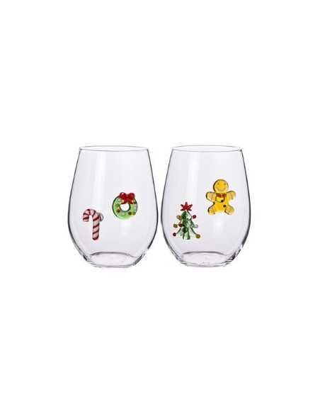 Set 2 bicchieri natalizi W il Natale in vetro borosilicato Ø 9 cm (cod. 89942) | Brandani -BRANDANI