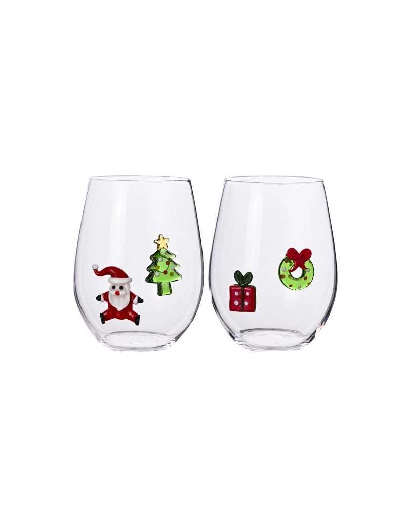 Set 2 bicchieri natalizi W il Natale in vetro borosilicato Ø 9 cm (cod. 89943) | Brandani -BRANDANI