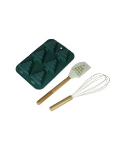 Set stampo biscotti albero di Natale verde con frusta e leccapentola in silicone | Brandani -BRANDANI