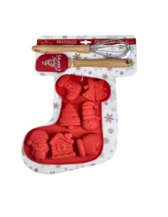 Set stampo biscotti natalizi rosso con frusta e leccapentola in silicone | Brandani -BRANDANI