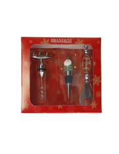 Set accessori vino natalizio 3 pezzi in acciaio inox e vetro | Brandani -BRANDANI