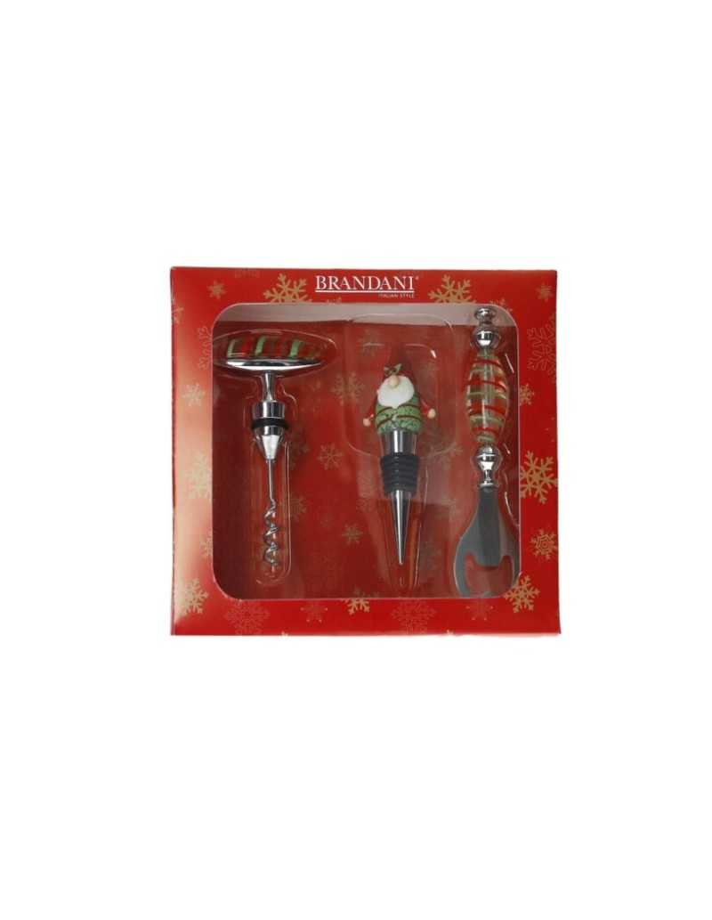 Set accessori vino natalizio 3 pezzi in acciaio inox e vetro | Brandani -BRANDANI