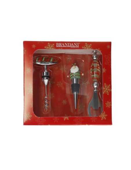 Set accessori vino natalizio 3 pezzi in acciaio inox e vetro | Brandani -BRANDANI