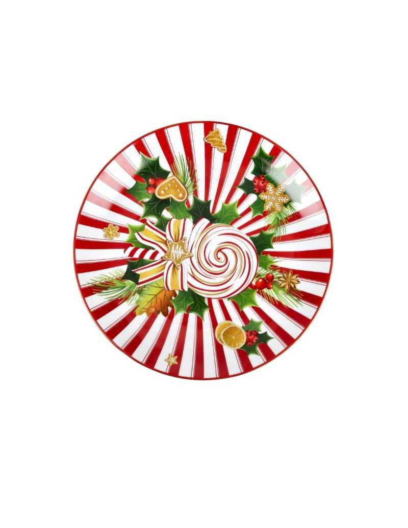 Piatto natalizio Ø 30 cm in porcellana, decoro lecca-lecca, Le Chicche | Brandani -BRANDANI