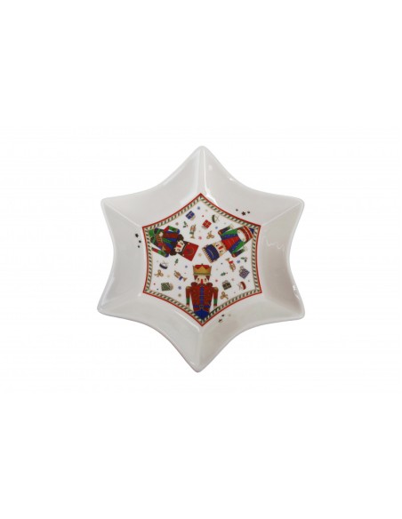 Vassoio natalizio a stella Lo Schiaccianoci in new bone china | Brandani -BRANDANI