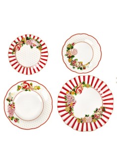 Servizio piatti 18 pezzi natalizio in porcellana bianco e rosso, Le Chicche | Brandani -BRANDANI