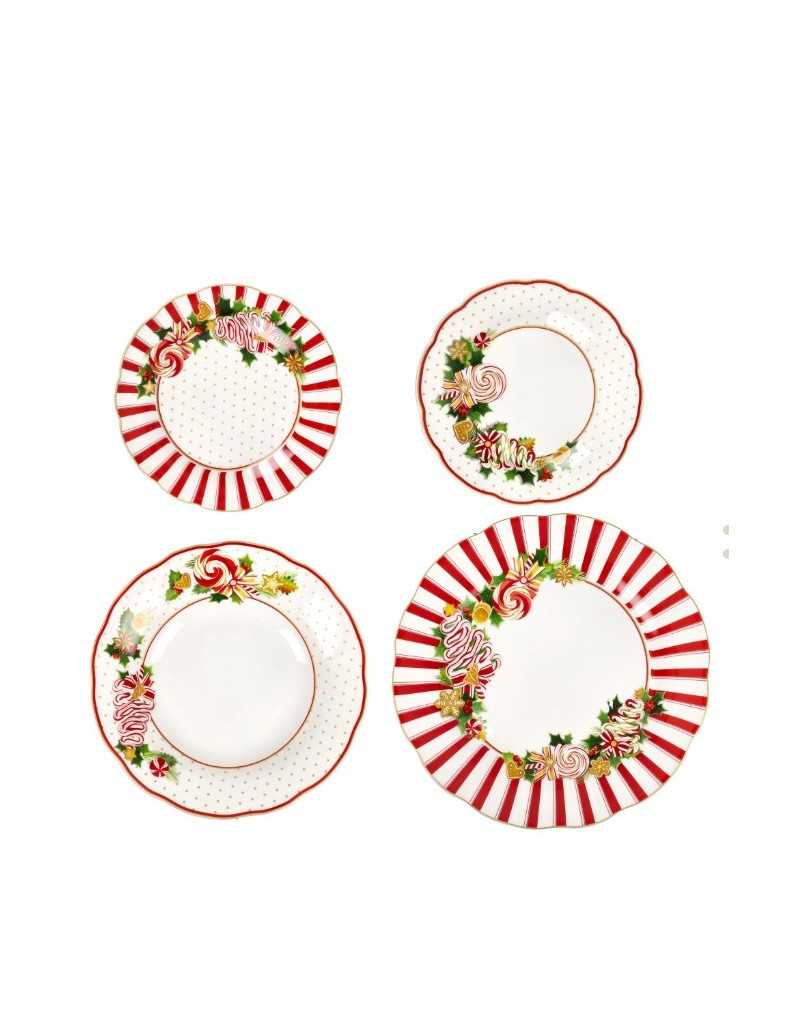 Servizio piatti 18 pezzi natalizio in porcellana bianco e rosso, Le Chicche | Brandani -BRANDANI